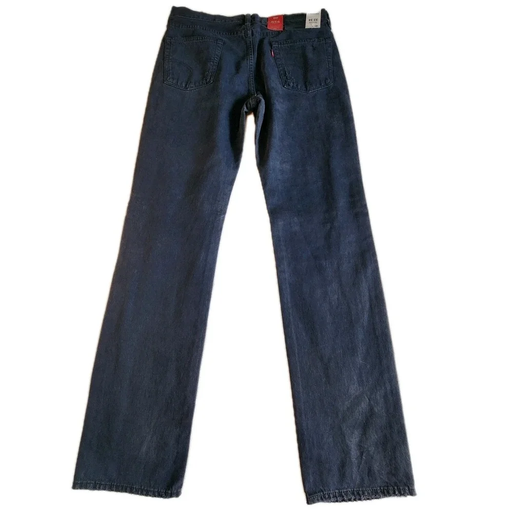 LEVI'S 514 Premium Straight Jeans Mens 33 x 34 Black‎ Dark Distressed Denim NEW